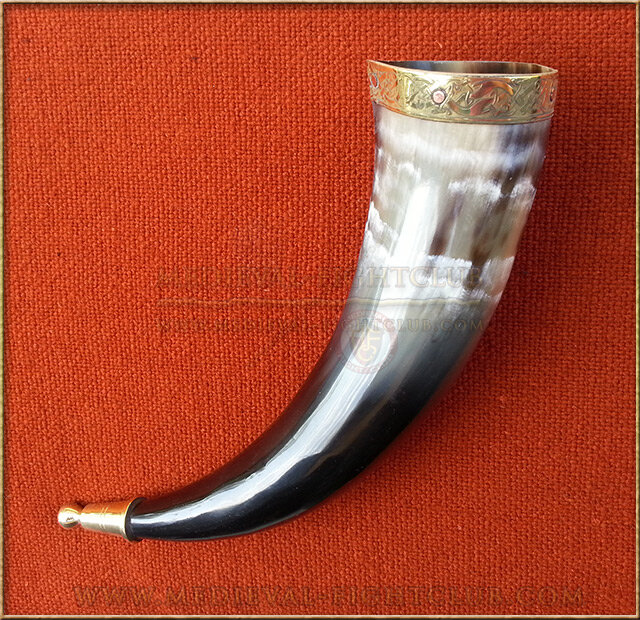 Drinking Horn - brass norse dog fittings
