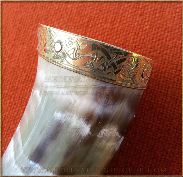 Drinking Horn - brass norse dog fittings