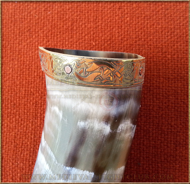 Drinking Horn - brass norse dog fittings